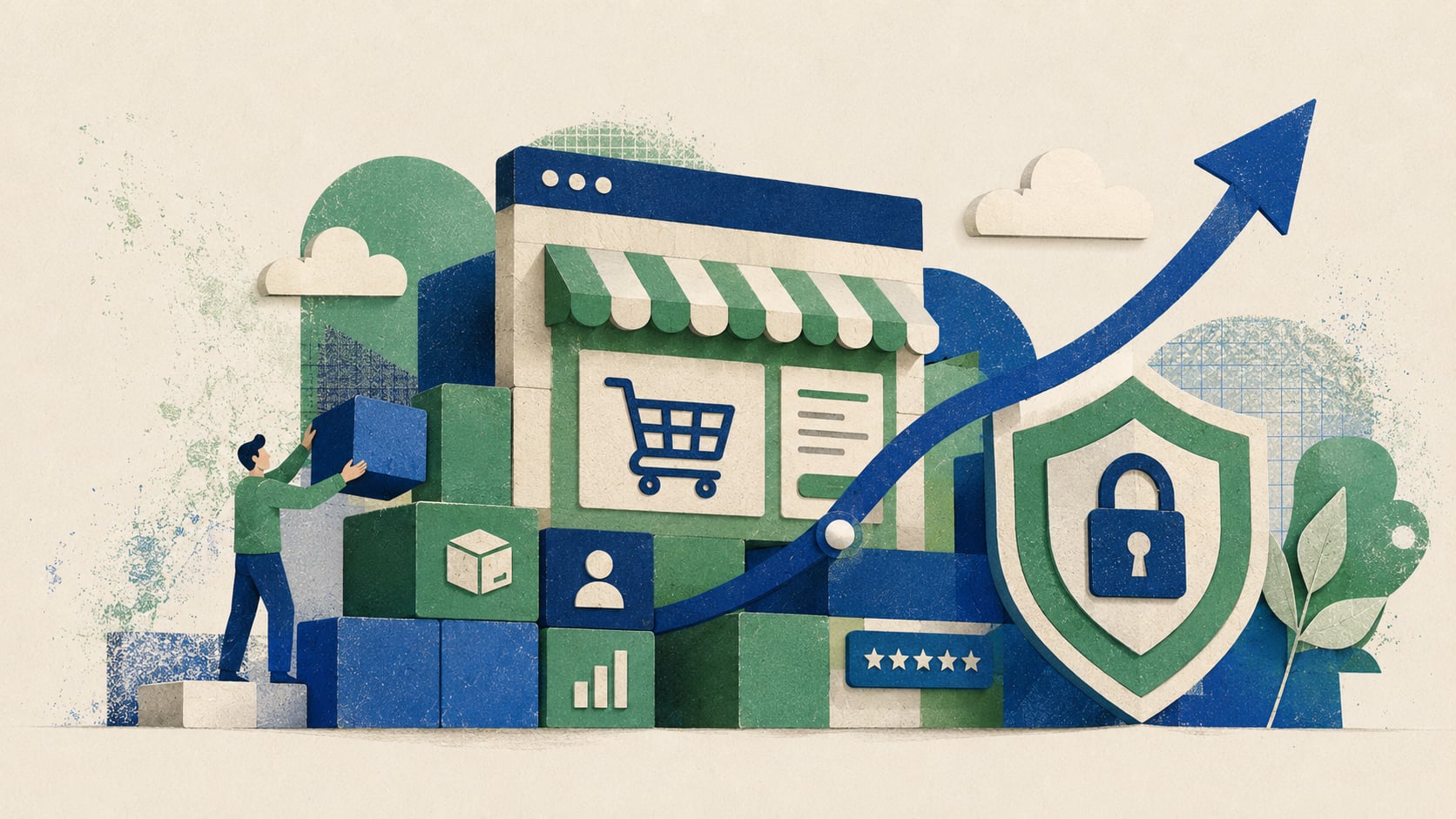 Ilustración conceptual sobre diseñar una tienda online con Shopify